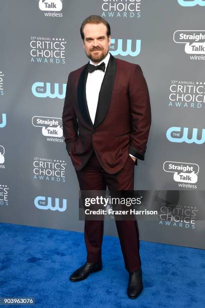 Actor David Harbour attends The 23rd Annual Critics' Choice Awards at Barker Hangar on January 11, 2018 in Santa Monica, California.