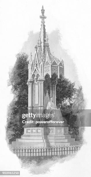 statue of queen victoria in bombay, india - british era - the statue of victoria stock illustrations