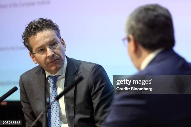 Jeroen Dijsselbloem, outgoing president of the Eurogroup and advisor to the European Stability Mechanism , listens during an event at the London...