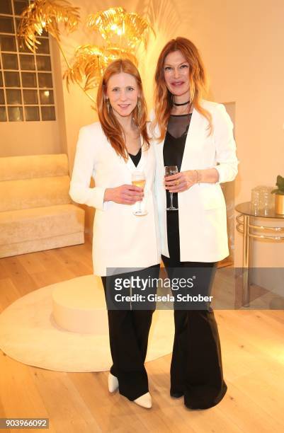 Fashion designer Johanna Kuehl and Alexandra Fischer-Roehler during the opening of the Kaviar Gauche Bridal Concept Store on January 11, 2018 in...
