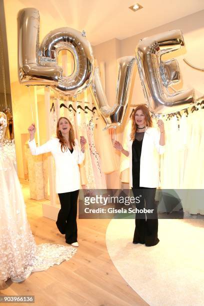 Fashion designer Johanna Kuehl and Alexandra Fischer-Roehler during the opening of the Kaviar Gauche Bridal Concept Store on January 11, 2018 in...