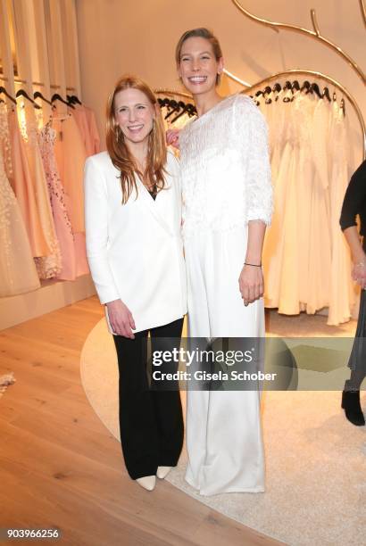 Fashion designer Johanna Kuehl and model Sarah Brandner during the opening of the Kaviar Gauche Bridal Concept Store on January 11, 2018 in Munich,...