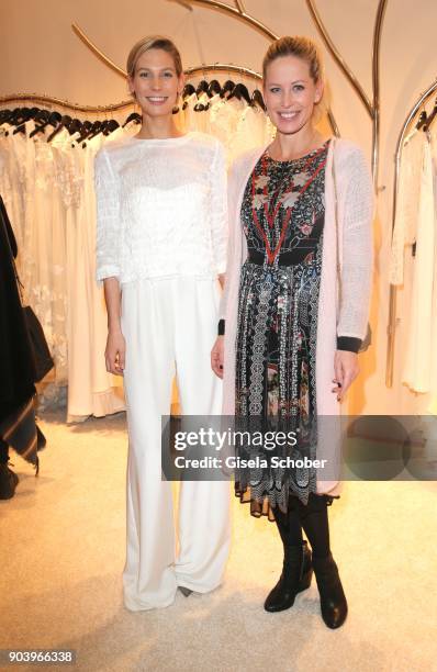 Model Sarah Brandner and Carina Gomez, wife of Mario Gomez, pregnant, during the opening of the Kaviar Gauche Bridal Concept Store on January 11,...