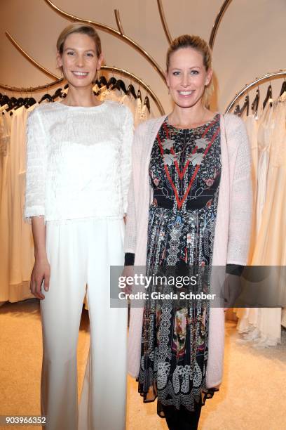 Model Sarah Brandner and Carina Gomez, wife of Mario Gomez, pregnant, during the opening of the Kaviar Gauche Bridal Concept Store on January 11,...