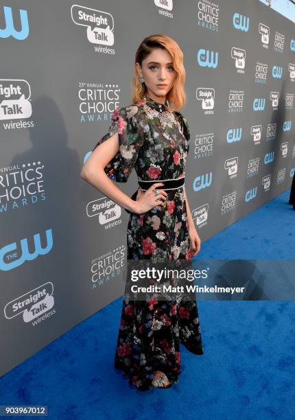 Actor Natalia Dyer attends The 23rd Annual Critics' Choice Awards at Barker Hangar on January 11, 2018 in Santa Monica, California.