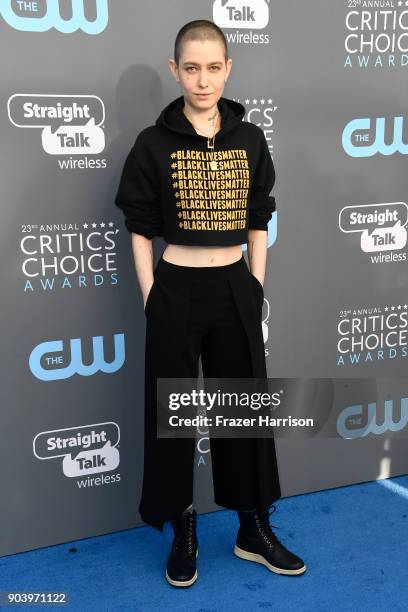 Actor Asia Kate Dillon attends The 23rd Annual Critics' Choice Awards at Barker Hangar on January 11, 2018 in Santa Monica, California.