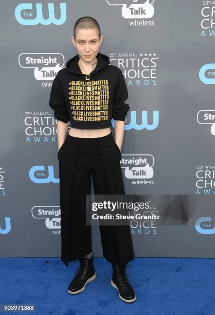 Actor Asia Kate Dillon attends The 23rd Annual Critics' Choice Awards at Barker Hangar on January 11, 2018 in Santa Monica, California.