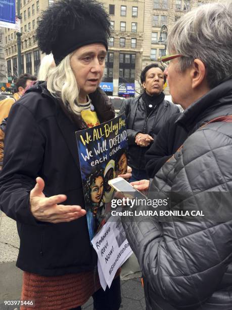 Demonstrators gather at Foley Square on January 11 to protest the arrest by US Immigration and Customs Enforcement of Ravi Ragbir, a community leader...