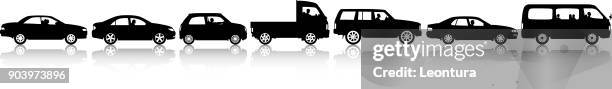 car silhouettes - car reflection stock illustrations