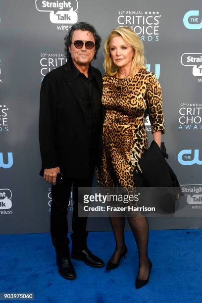 Actor Ian McShane and Gwen Humble attend The 23rd Annual Critics' Choice Awards at Barker Hangar on January 11, 2018 in Santa Monica, California.