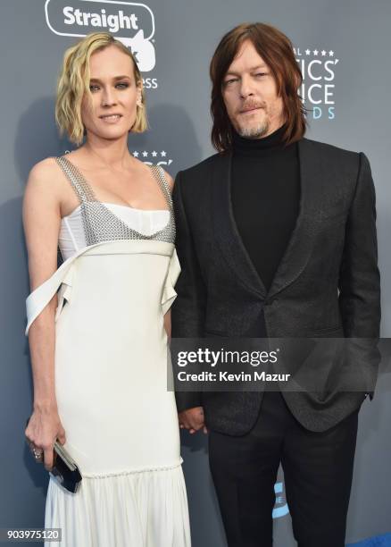 Actors Diane Kruger and Norman Reedus attend The 23rd Annual Critics' Choice Awards at Barker Hangar on January 11, 2018 in Santa Monica, California.