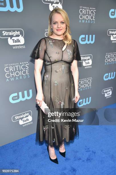 Actor Elisabeth Moss attends The 23rd Annual Critics' Choice Awards at Barker Hangar on January 11, 2018 in Santa Monica, California.