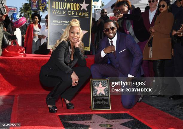 Recording artist Mary J. Blige is joined by Sean "Diddy" Combs as she is honored with a star on the Hollywood Walk of Fame, January 11, 2018 in...