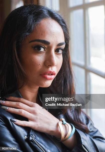 Blaze Modelz Niyousha Fozoonmayeh wearing Xehar jewelry at New Faces at TAP - The Artists Project on January 10, 2018 in Los Angeles, California.