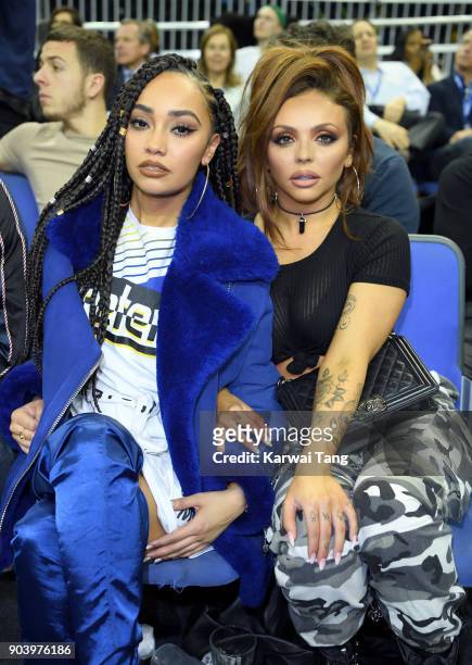 Leigh-Anne Pinnock and Jesy Nelson attend the Philadelphia 76ers and Boston Celtics NBA London game at The O2 Arena on January 11, 2018 in London,...