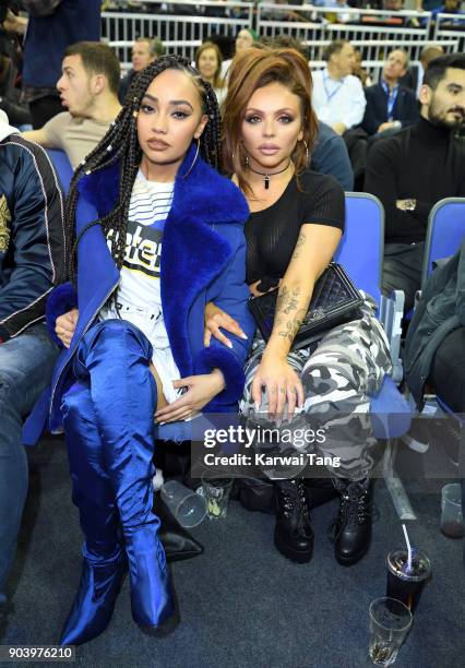 Leigh-Anne Pinnock and Jesy Nelson attend the Philadelphia 76ers and Boston Celtics NBA London game at The O2 Arena on January 11, 2018 in London,...