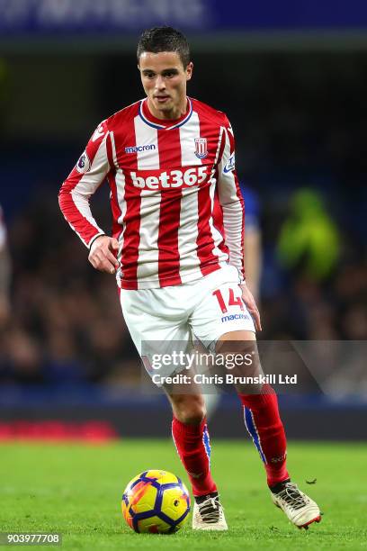 Ibrahim Afellay of Stoke City in action during the Premier League match between Chelsea and Stoke City at Stamford Bridge on December 30, 2017 in...