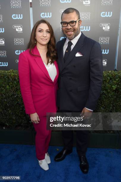 Chelsea Peretti and actor Jordan Peele attend Moet & Chandon celebrate The 23rd Annual Critics' Choice Awards at Barker Hangar on January 11, 2018 in...