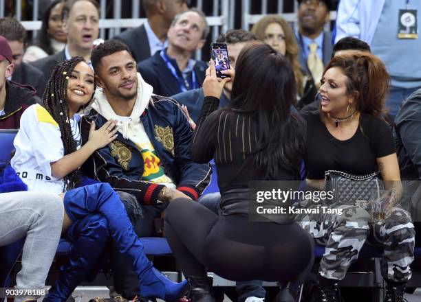 Leigh-Anne Pinnock , Andre Gray and Jesy Nelson attend the Philadelphia 76ers and Boston Celtics NBA London game at The O2 Arena on January 11, 2018...