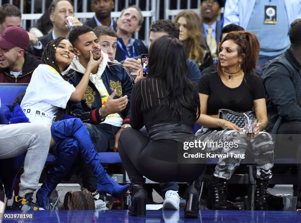 Leigh-Anne Pinnock , Andre Gray and Jesy Nelson attend the Philadelphia 76ers and Boston Celtics NBA London game at The O2 Arena on January 11, 2018...