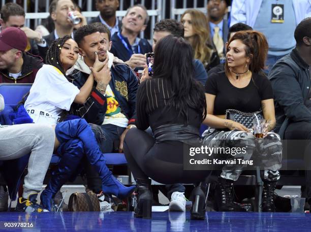 Leigh-Anne Pinnock , Andre Gray and Jesy Nelson attend the Philadelphia 76ers and Boston Celtics NBA London game at The O2 Arena on January 11, 2018...