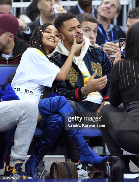 Leigh-Anne Pinnock and Andre Gray attend the Philadelphia 76ers and Boston Celtics NBA London game at The O2 Arena on January 11, 2018 in London,...