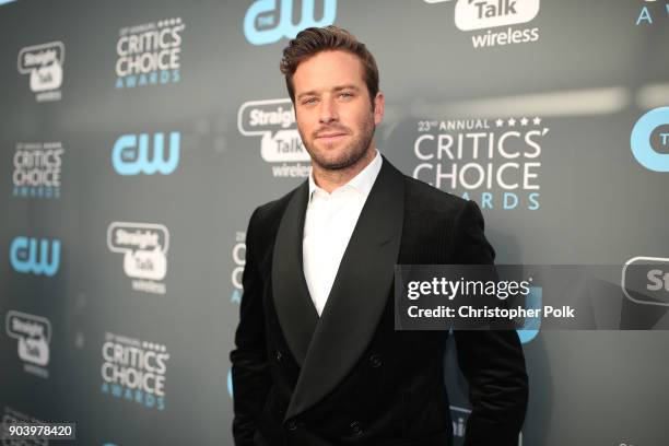 Actor Armie Hammer attends The 23rd Annual Critics' Choice Awards at Barker Hangar on January 11, 2018 in Santa Monica, California.