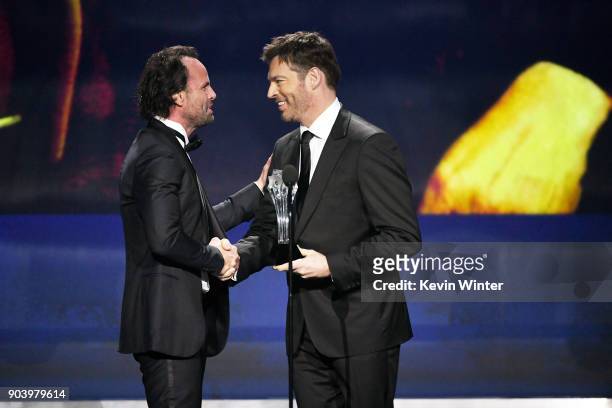 Actor Walton Goggins accepts Best Supporting Actor in a Comedy Series for 'Vice Principals' from singer/actor Harry Connick Jr. Onstage during The...