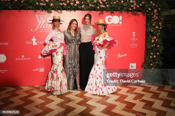 Designer Ana Fernandez poses with Laura Sanchez during We Love Flamenco 2018 day 2 on January 11, 2018 in Seville, Spain.