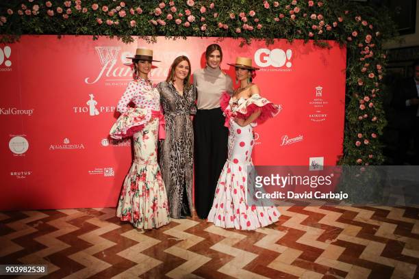 Designer Ana Fernandez poses with Laura Sanchez during We Love Flamenco 2018 day 2 on January 11, 2018 in Seville, Spain.