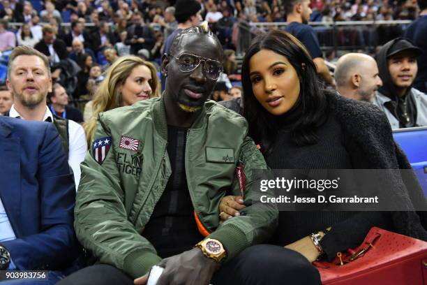 Mamadou Sakho of Crystal Palace watches the game between the Philadelphia 76ers and Boston Celtics on January 11, 2018 at The O2 Arena in London,...