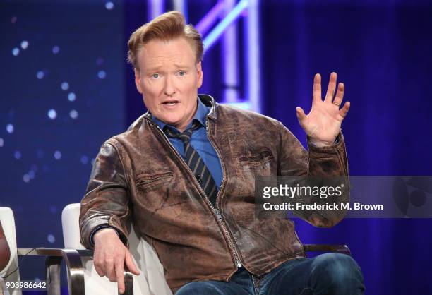 Executive producer Conan O'Brien of the TBS television show Final Space speaks onstage during the Turner portion of the 2018 Winter Television...