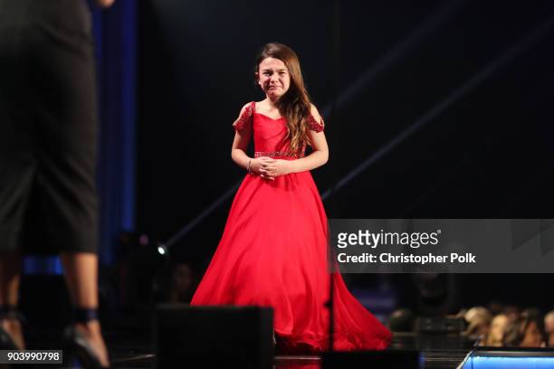 Actor Brooklynn Prince accepts Best Young Actor/Actress award for 'The Florida Project' onstage during The 23rd Annual Critics' Choice Awards at...