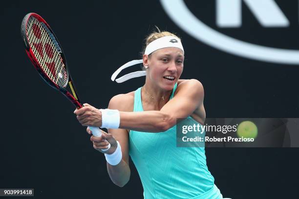 Yanina Wickmayer of Belgium competes in her second round match against Priscilla Hon of Australia during 2018 Australian Open Qualifying at Melbourne...