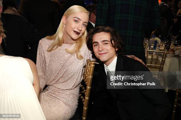 Actors Saoirse Ronan and Timothee Chalamet attend The 23rd Annual Critics' Choice Awards at Barker Hangar on January 11, 2018 in Santa Monica,...