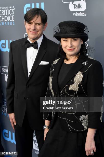 Producers Daniel Palladino and Amy Sherman-Palladino attend The 23rd Annual Critics' Choice Awards at Barker Hangar on January 11, 2018 in Santa...