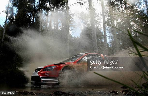 Federico Villagra of Argentina and Jorge Perez Companc of Argentina compete in their Ford Focus RS WRC 08 during the Repco Rally of Australia Special...