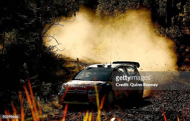 Sebastien Loeb of France and Daniel Elena of Monaco compete in their Citroen C4 Total during the Repco Rally of Australia Special Stage 27 on...