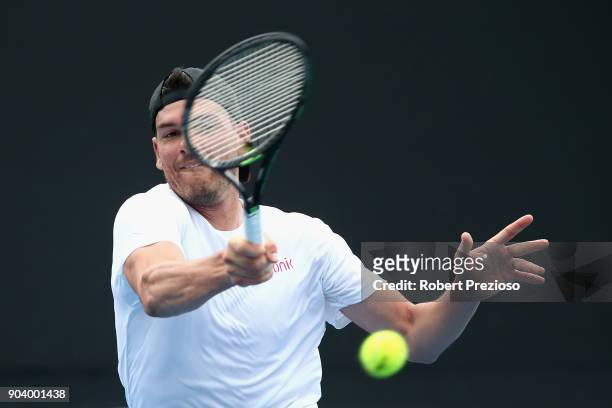 Frank Dancevic of Canada competes in his second round match against Duckhee Lee of South Korea during 2018 Australian Open Qualifying at Melbourne...