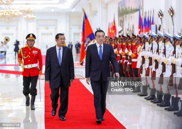 Prime minister Li Keqiang meeting with Cambodia prime minister Hun Sen on 11th January 2018 in Phnom Penh,Cambodia.