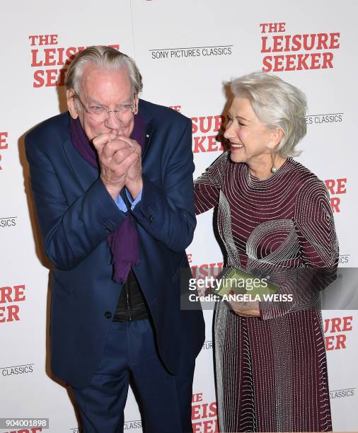 Actors Donald Sutherland and Helen Mirren attend 'The Leisure Seeker' New York Screening at AMC Loews Lincoln Square on January 11, 2018 in New York...