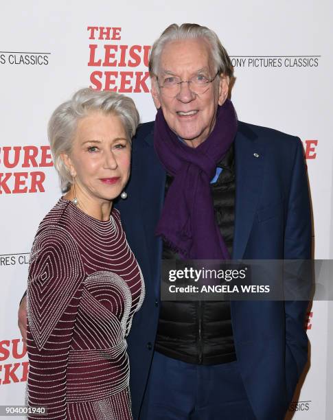 Actors Donald Sutherland and Helen Mirren attend 'The Leisure Seeker' New York Screening at AMC Loews Lincoln Square on January 11, 2018 in New York...