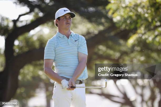 Cody Gribble of the United States plays his shot from the second tee during round one of the Sony Open In Hawaii at Waialae Country Club on January...