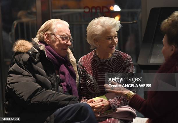 Actors Donald Sutherland and Helen Mirren are interviewed at 'The Leisure Seeker' New York Screening at AMC Loews Lincoln Square on January 11, 2018...