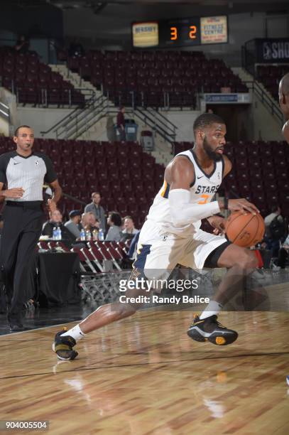 Erik McCree of the Salt Lake City Stars handles the ball during the game against the Delaware 87ers at the NBA G League Showcase Game 12 on January...