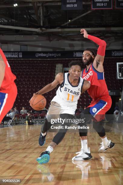 Dakarai Allen of the Salt Lake City Stars handles the ball during the game against the Delaware 87ers at the NBA G League Showcase Game 12 on January...