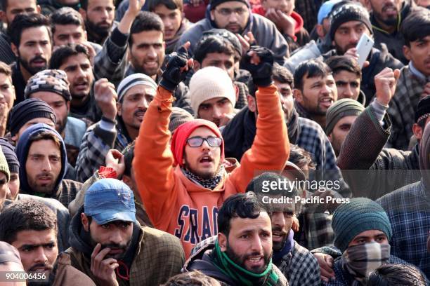 Thousands of people participates the funeral service of slain Hizb militant Farhan Wani at his ancestral villages in Kulgam.