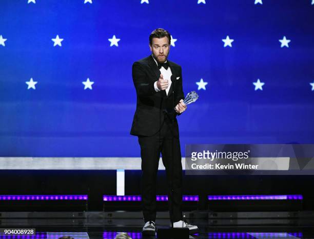 Actor Ewan McGregor accepts Best Actor in a Movie/Limited Series for 'Fargo' onstage during The 23rd Annual Critics' Choice Awards at Barker Hangar...