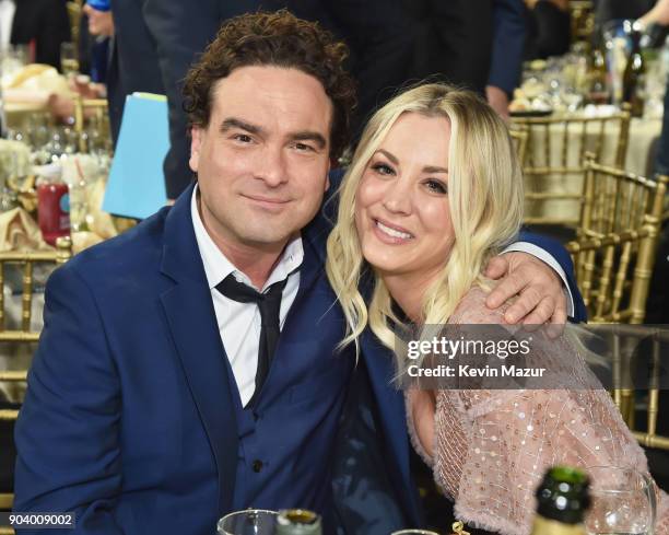 Actors Johnny Galecki and Kaley Cuoco attend The 23rd Annual Critics' Choice Awards at Barker Hangar on January 11, 2018 in Santa Monica, California.