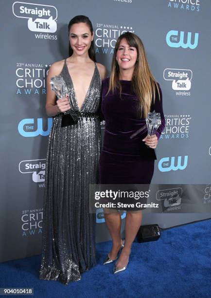 Actor Gal Gadot and director Patty Jenkins, recipients of the Best Action Movie award for "Wonder Woman', pose in the press room during The 23rd...